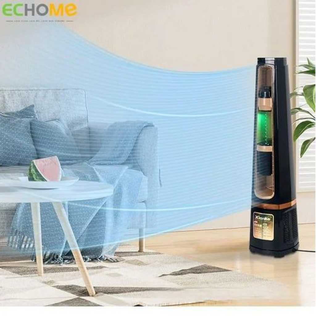 Boma 5 In 1 Bladeless Fan with Remote Control Floor Humidifying Aromatherapy Anti-Gravity Water Drop Tower Fan Air Cooling