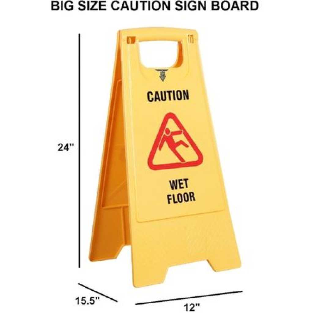 Non-Slip A-Frame Caution Sign Board Wet Floor And Work in Progress - Yellow