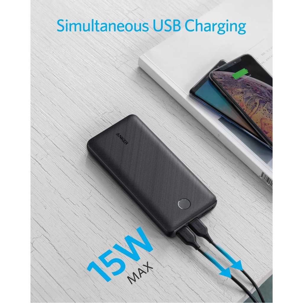 Anker 20000mAh Power Bank, PowerCore Essential Portable Charger with PowerIQ Technology and USB-C (Input Only), High-Capacity External Battery Pack Compatible with iPhone, Samsung, iPad, and More