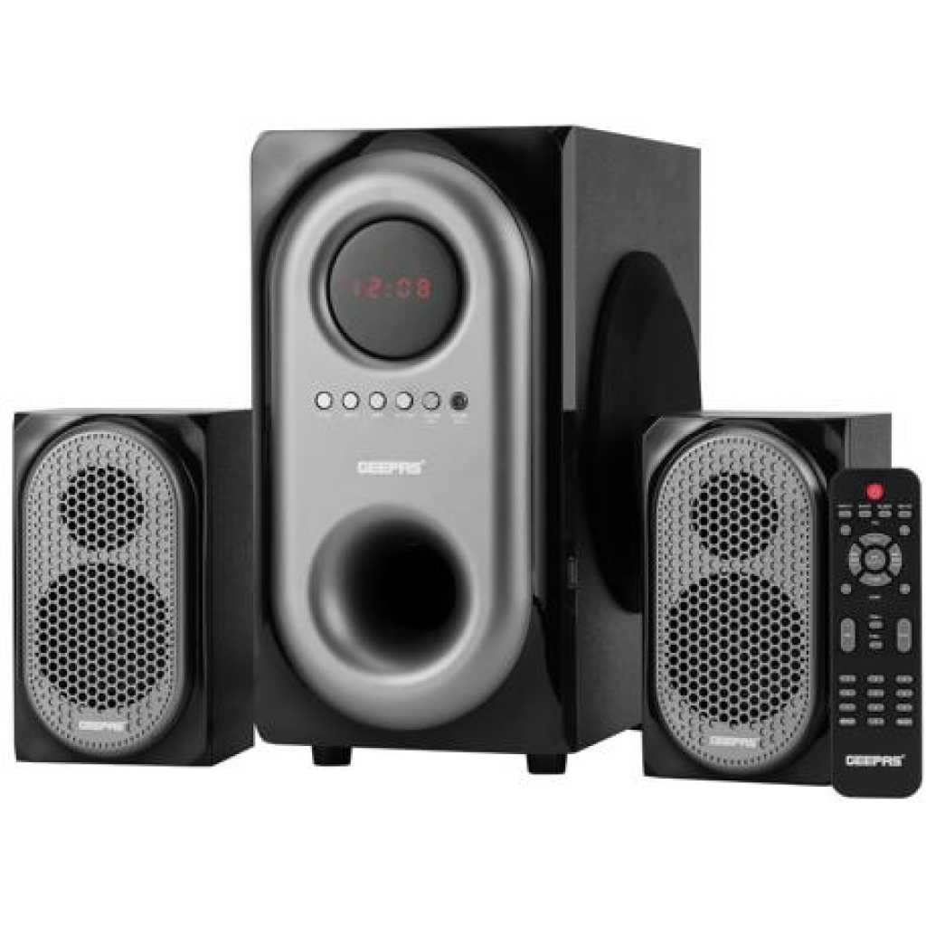 Geepas GMS7493N 2-in-1 CH Multimedia Speaker, Remote Control | Powerful 5.25" Sub-Woofer | USB, Bluetooth & Multiple Device Inputs | Surround Sound Effect Super Bass