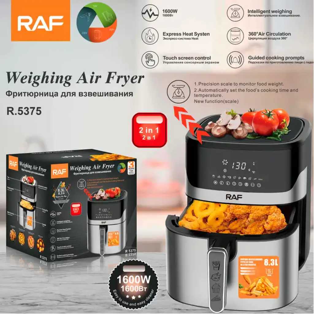 RAF 8L Oven Smart Fryer Oil Free Electric Digital Air Fryers With Weight Scale R5375 - Black