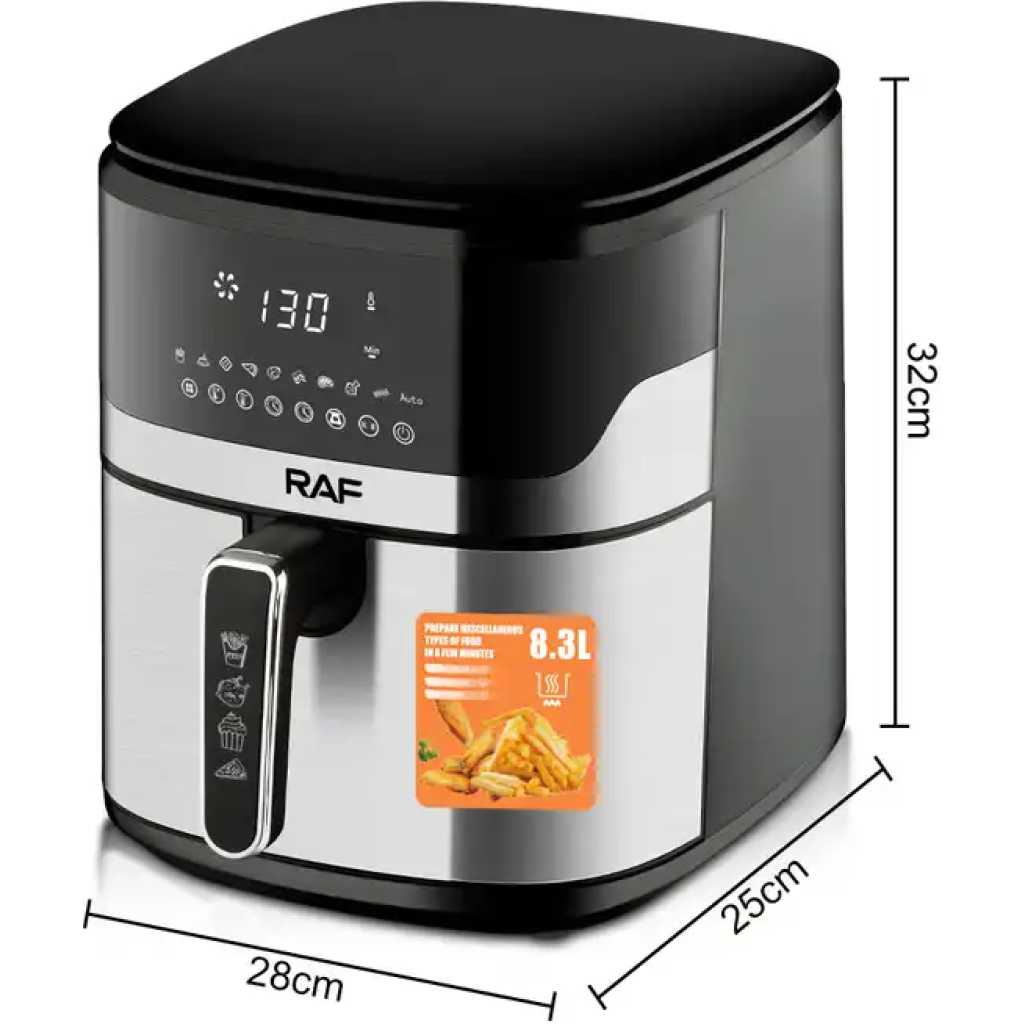 RAF 8L Oven Smart Fryer Oil Free Electric Digital Air Fryers With Weight Scale R5375 - Black