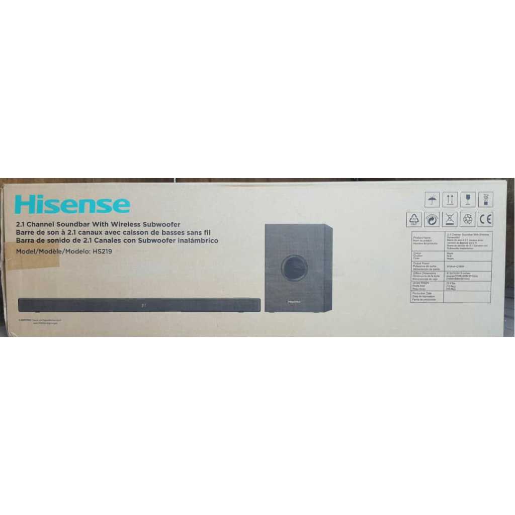 Hisense 2.1 Channel Sound Bar 320W HS219 With Wireless Subwoofer, HDMI, UDB, AUX, Optical, Bluetooth, Dolby Digital, Bass