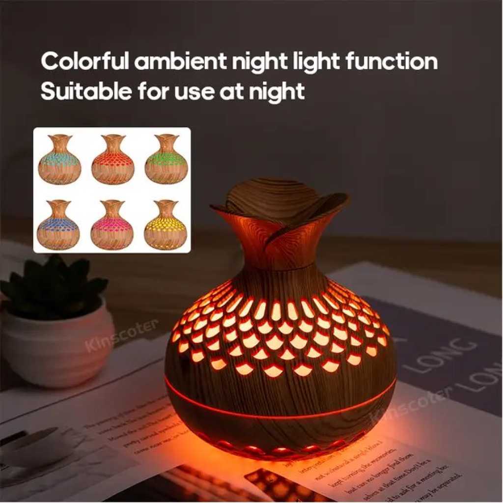 Portable Humidifier, 7 Colour LED Night Light, USB Wood Grain Ultrasonic Mist Air Humidifier Aroma Diffuser - Brown