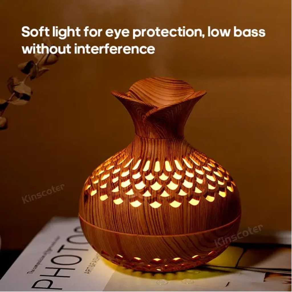 Portable Humidifier, 7 Colour LED Night Light, USB Wood Grain Ultrasonic Mist Air Humidifier Aroma Diffuser - Brown