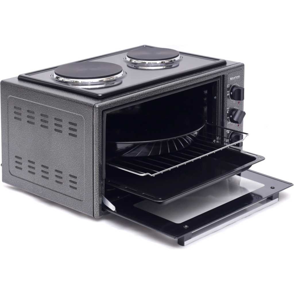 Blueflame 35 Liters Electric Mini Oven With Two Hot Plates / Hobs, Thermostat, 2 Trays With Lamp, Up And Down Heating Function 35302-L – Black