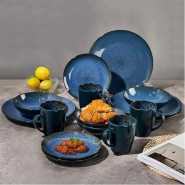 16 Piece Dazzling Blue Plates, Cups, Bowls Side Plate Dinnerware Set - Blue
