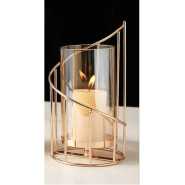 Geometric Pillar Candle Holder Decorative Candle Stand Metal Tea Light Hold Centerpiece (Spiral) with Removable Glass Cover, Golden Candlestick Flower Vase Votive Holder Centerpiece for Home Table Home Decor- Gold