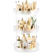 360° Rotating Storage Vanity Spinning Tray 3-tier Turntable Spice Rack Organizer Shelf Suitable For Kitchen Cabinet, Farmhouse Tiered Tray Decor, Fruit Snack - Makeup Cosmetics And Perfume Box Food Organizer, Bathroom Countertop Cabinet Table- Clear