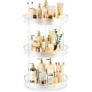 360° Rotating Storage Vanity Spinning Tray 3-tier Turntable Spice Rack Organizer Shelf Suitable For Kitchen Cabinet, Farmhouse Tiered Tray Decor, Fruit Snack - Makeup Cosmetics And Perfume Box Food Organizer, Bathroom Countertop Cabinet Table- Clear