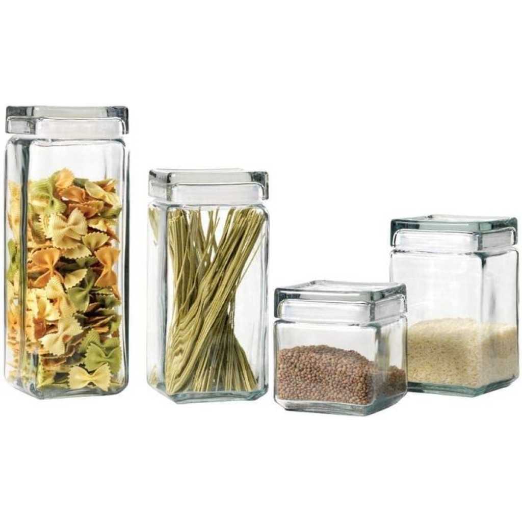 4 Piece Of Transparent Square Acrylic Storage Jars Stackable Clear Food Preserve Airtight Container With Lids Organizer Canisters