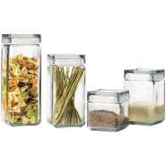 4 Piece Of Transparent Square Acrylic Storage Jars Stackable Clear Food Preserve Airtight Container With Lids Organizer Canisters