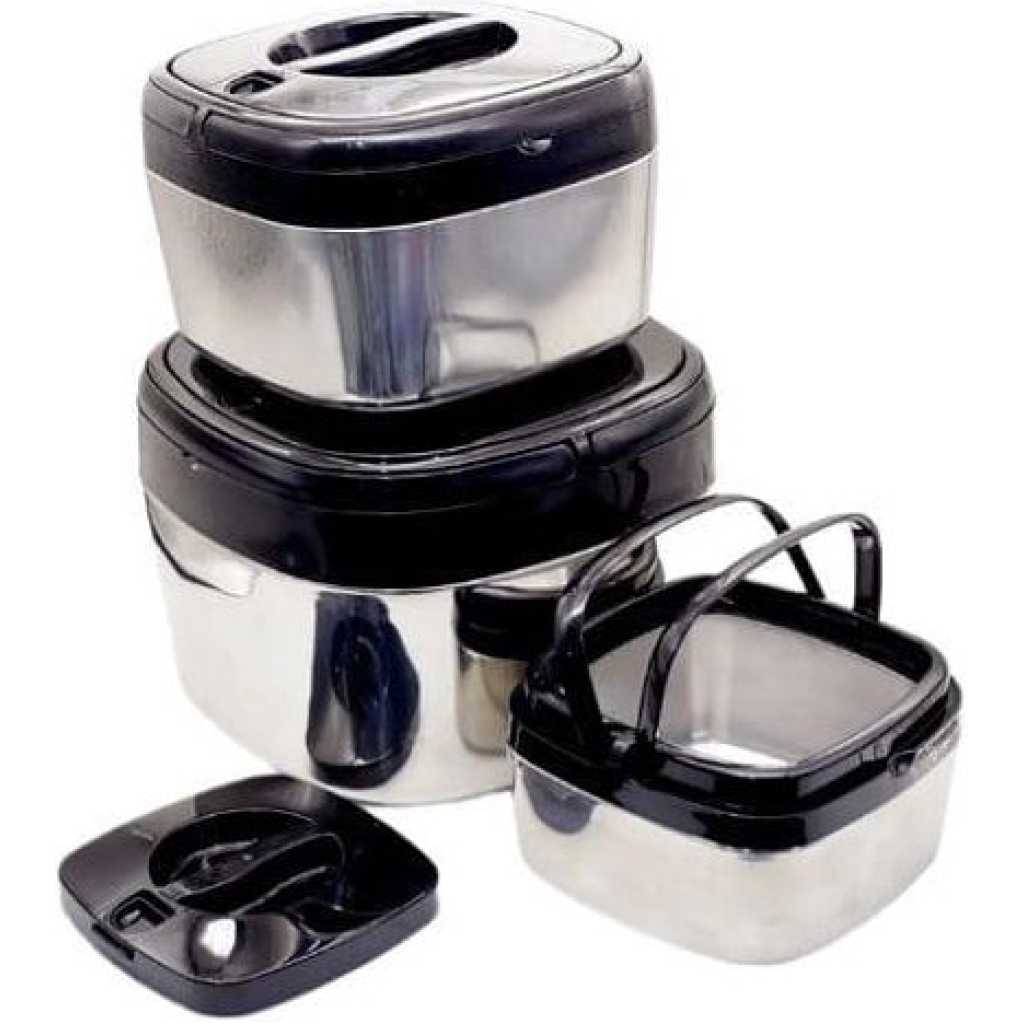 3-Piece Staiinless Steel Hot Pot Insulated Casserole Hot Pack Food Warmer Serving Dishes Gift Set