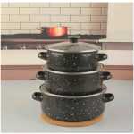 Set Of 3 Enamel Casserole Sartin Cookware Pots Serving Dishes With Lids Saucepans