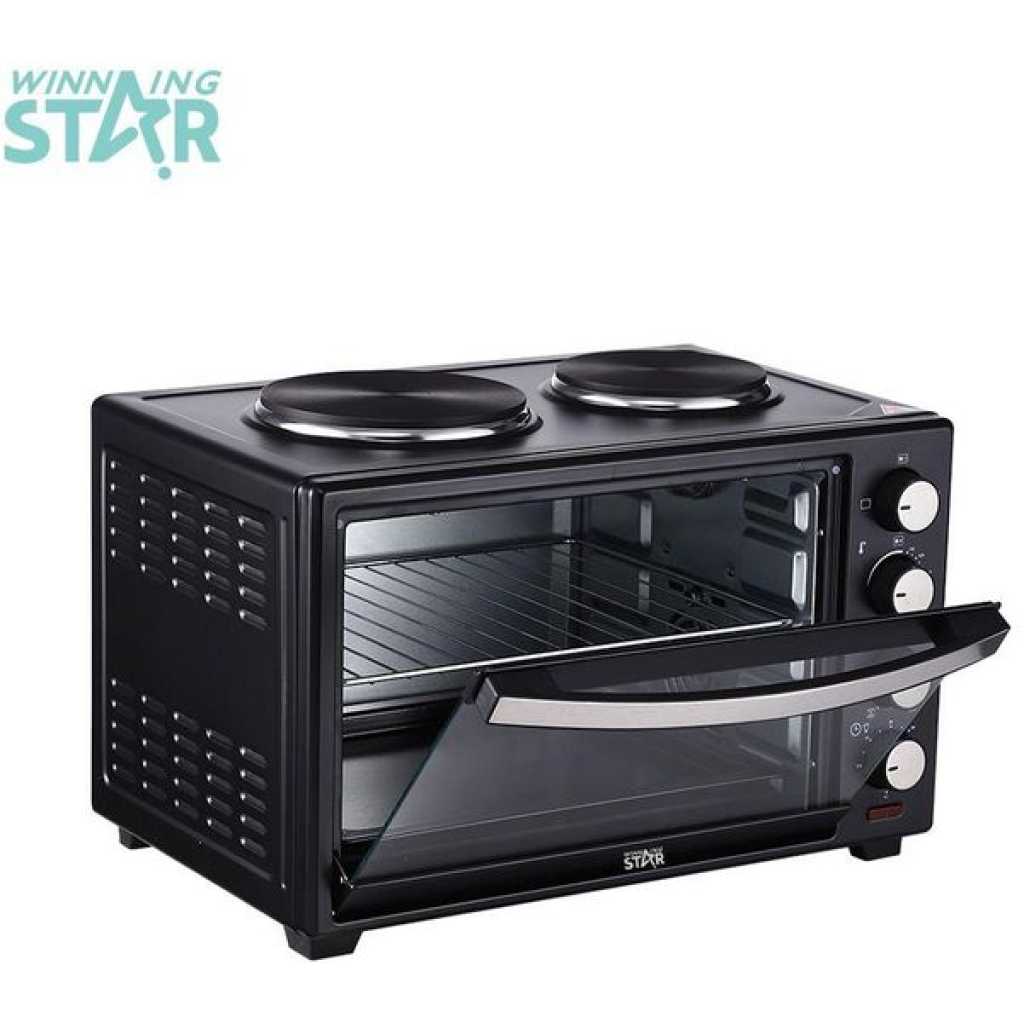 Winningstar 2 IN1 40Litres Baking Electric Oven Cooker With 2 Hot Plates- Black