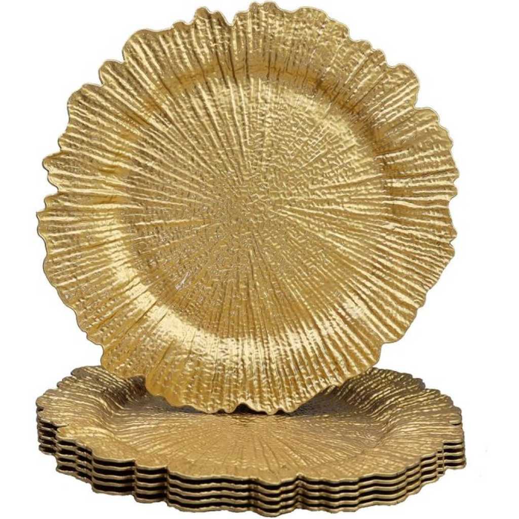 12 Pieces Of Reef Gold Charger Plates Set of 6 Decorative Chargers for Dinner Plates Bulk for Wedding Party Holiday Thanksgiving Christmas Table Setting Gold TilyExpress Uganda