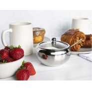 Stainless Steel Sugar Bowl with Lid And Spoon Serving Dish Clear Glass Lid Storage for Salt, Candy, Coffee Box Holds.