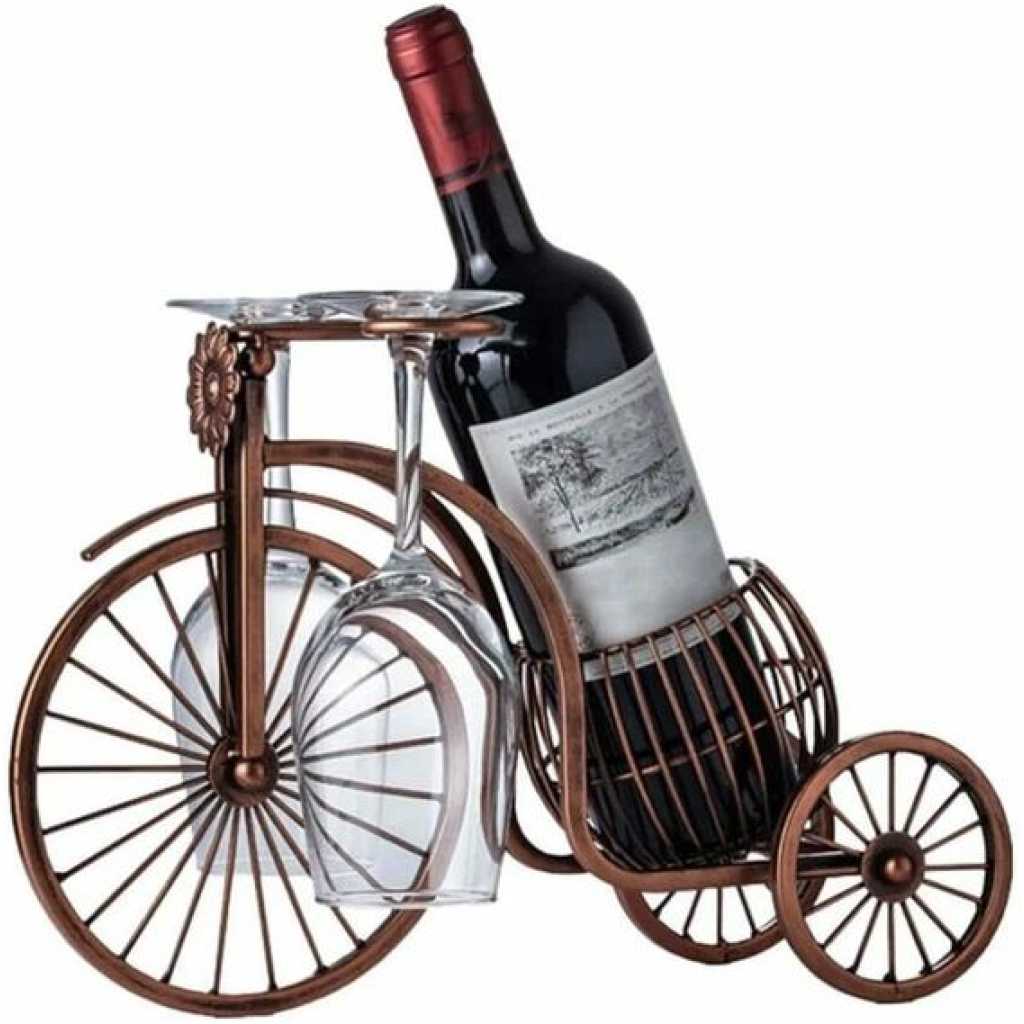 Vintage Metal Bicycle Wine Rack Holder Stand Free Standing Small Tabletop Bottle Holder Water and Wine Bottle Holder for Home Kitchen Dining Room