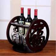 Industrial Tabletop Real Wood Wine Racks Glass Holder for 3 Bottles & 6 Glasses Stand Organizer Bar Home Decor Gift Set