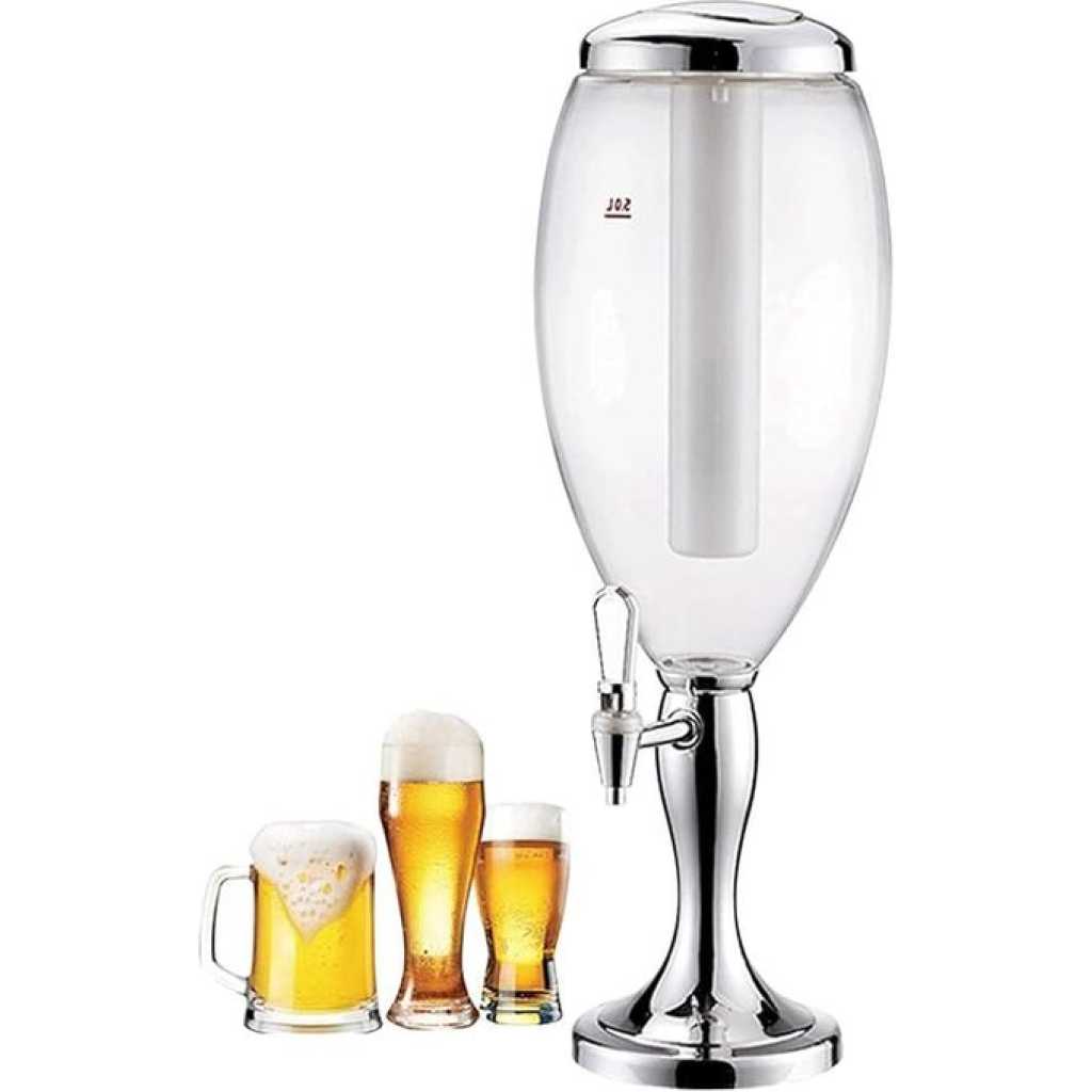 3L Beer Tower Dispenser, Tabletop Beer Tower with LED Lights,Tap And Removable Freeze Ice Tube, Durable Beverage Tower Dispenser Perfect for Party Home Bar Family Buffet Restaurant