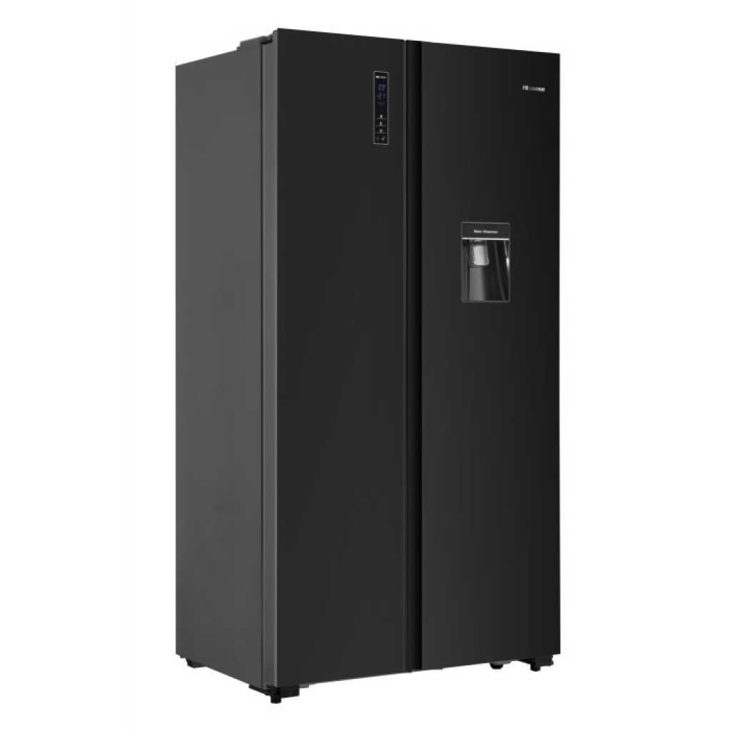 Hisense 670 - Litres Side-by-side Refrigerator with Dispenser H670SMIA-WD, Auto Defrost, Total No Frost - Glass Black