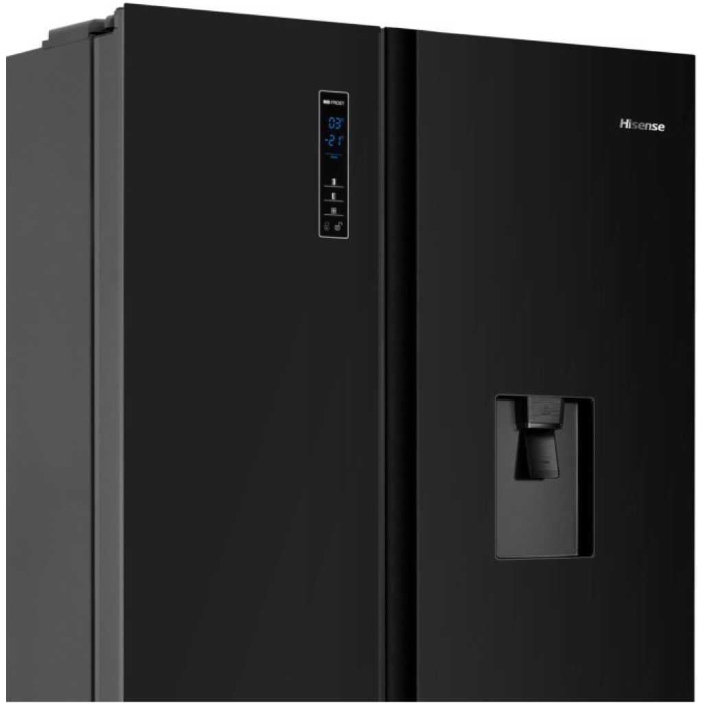 Hisense 670 - Litres Side-by-side Refrigerator with Dispenser H670SMIA-WD, Auto Defrost, Total No Frost - Glass Black