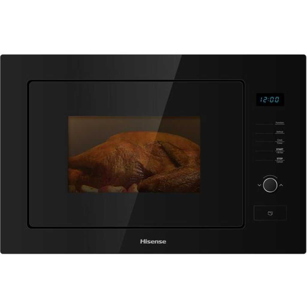 Hisense Built-in Solo Microwave Oven With Grill HB25MOBX7, Safety Switch, Defrost, Auto Programs, Digital Display, Inox Interior, 900W - Black