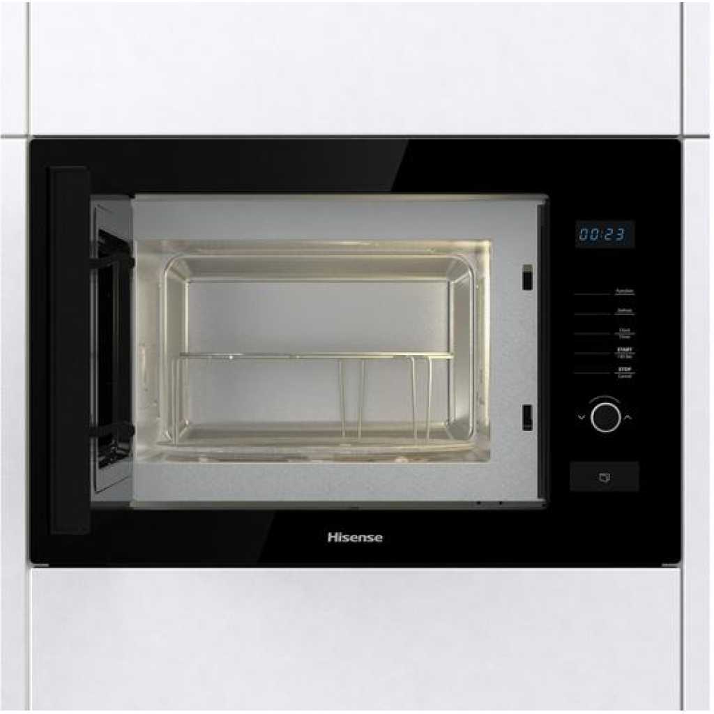 Hisense 25 - Litres Built-In Solo Microwave Oven B25MOBX7; 900W, Grill, Digital Display, Satety Switch, Defrost, Auto Programmes, Inox Interior - Black