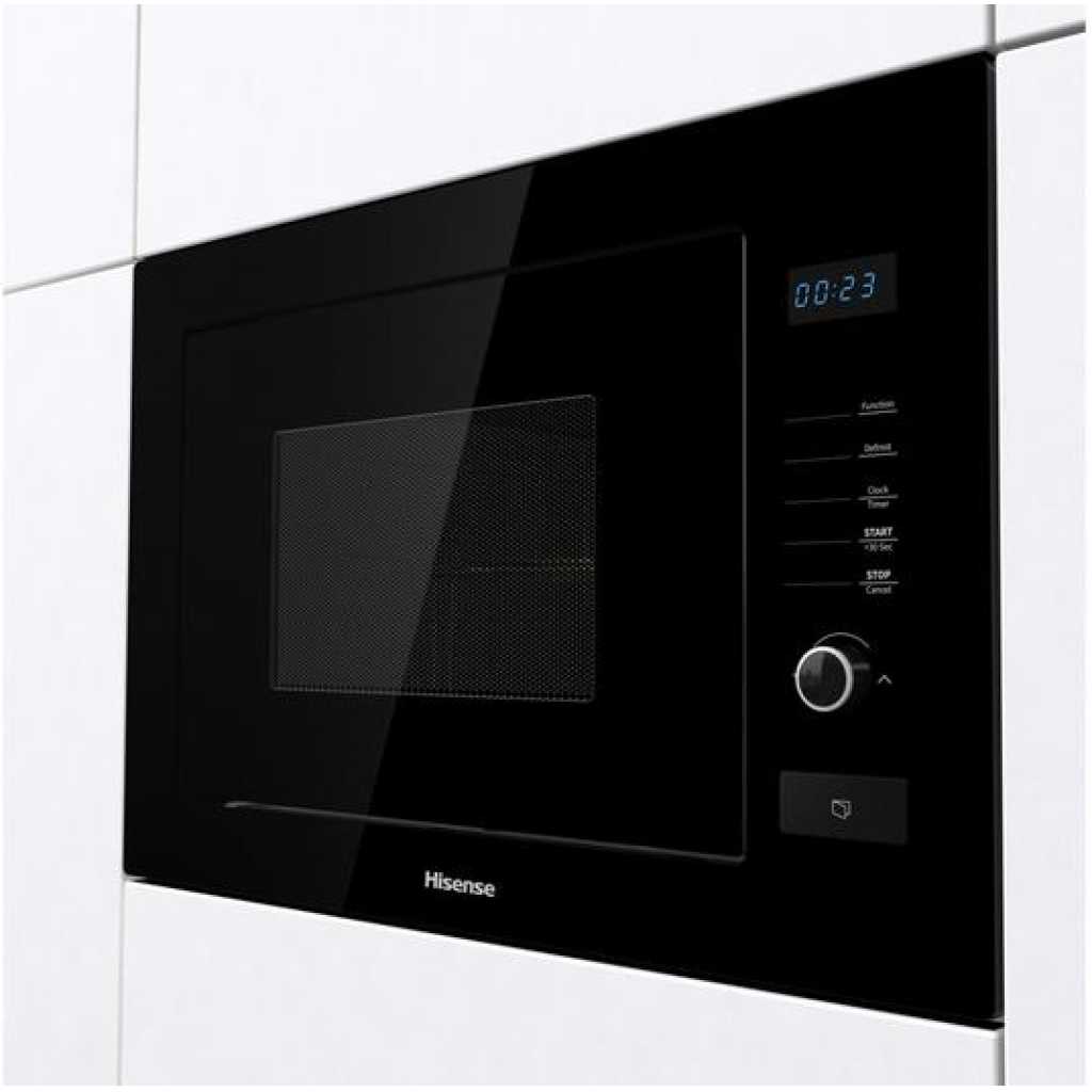 Hisense 25 - Litres Built-In Solo Microwave Oven B25MOBX7; 900W, Grill, Digital Display, Satety Switch, Defrost, Auto Programmes, Inox Interior - Black