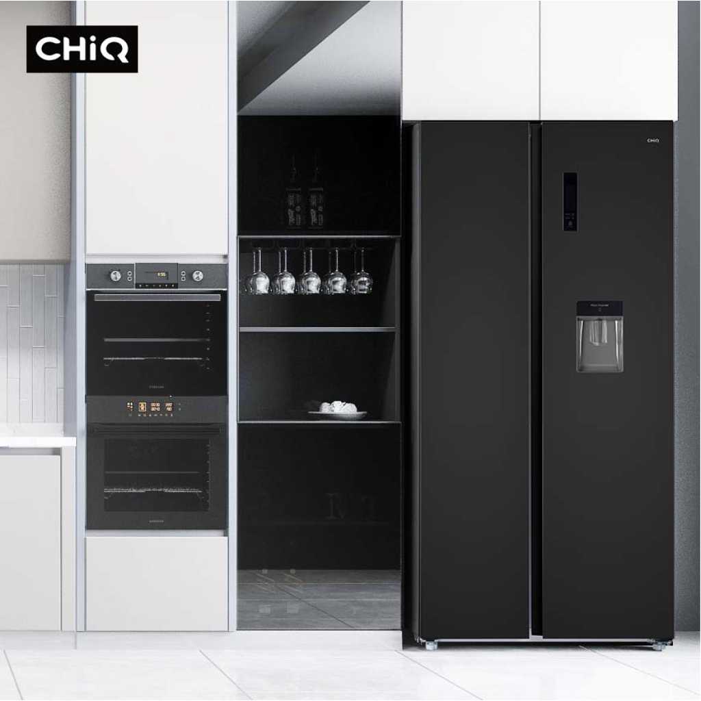 CHiQ 680L CSS680NPIK3 Side-By-Side Fridge, Inverter and No Frost Technology, Water Dispenser, LED Display (Black)