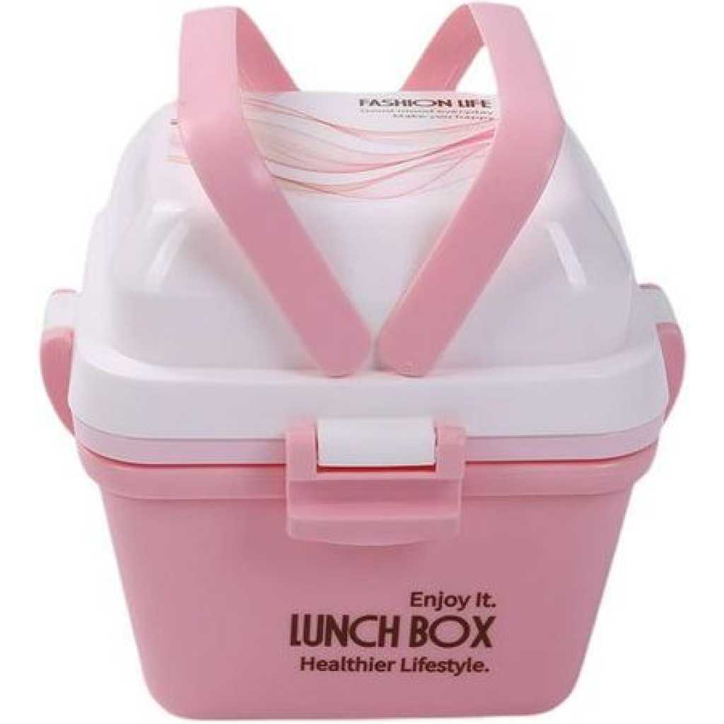 Storage Lunch Box with Hidden Handle Four-sided Buckle Mobile Phone Holder Plastic Bento Box Three Separation Food Warmer Container Box