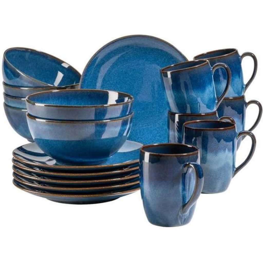 16 Piece Dazzling Blue Plates, Cups, Bowls Side Plate Dinnerware Set - Blue