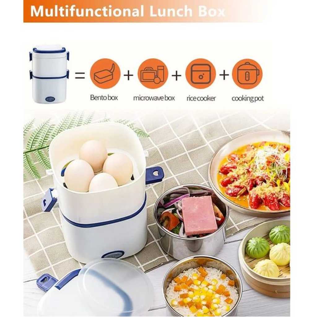 Electric Lunch Box Food Heater 1/2 Layers Heated Lunch Boxes Double Protection Stainless Steel Portable Mini Microwave Food Warmer for Adults Workplace Travel