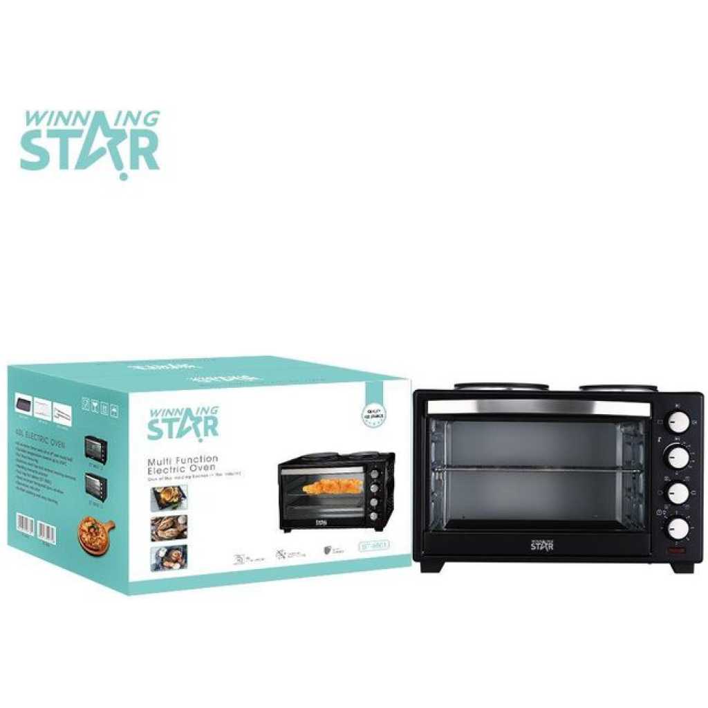 Winningstar 2 IN1 40Litres Baking Electric Oven Cooker With 2 Hot Plates- Black