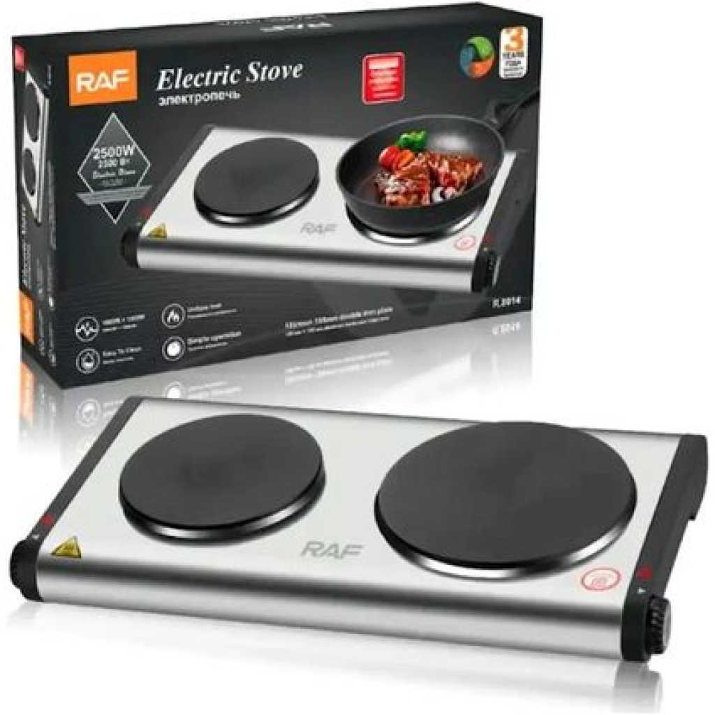 RAF Double Cooking Heater Electric Stove Cooking Hot Plate Electric Cook 2500w- Silver