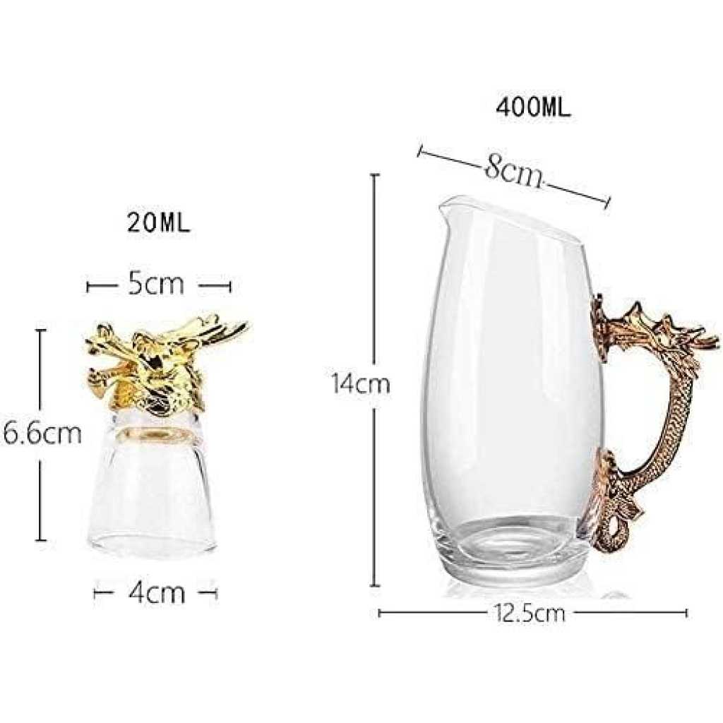 Wine Carafe Twelve Zodiac Signs Tumblers Glasses And 2 Whisky Decanters Gift Set Shot Glasses with Animal Head Creative Retro Sake Vodka Cups Dispenser Shot Glass Crystal Cups Decanter Packed In A PU Suitcase As A Perfect gift For Bar And Party- Gold