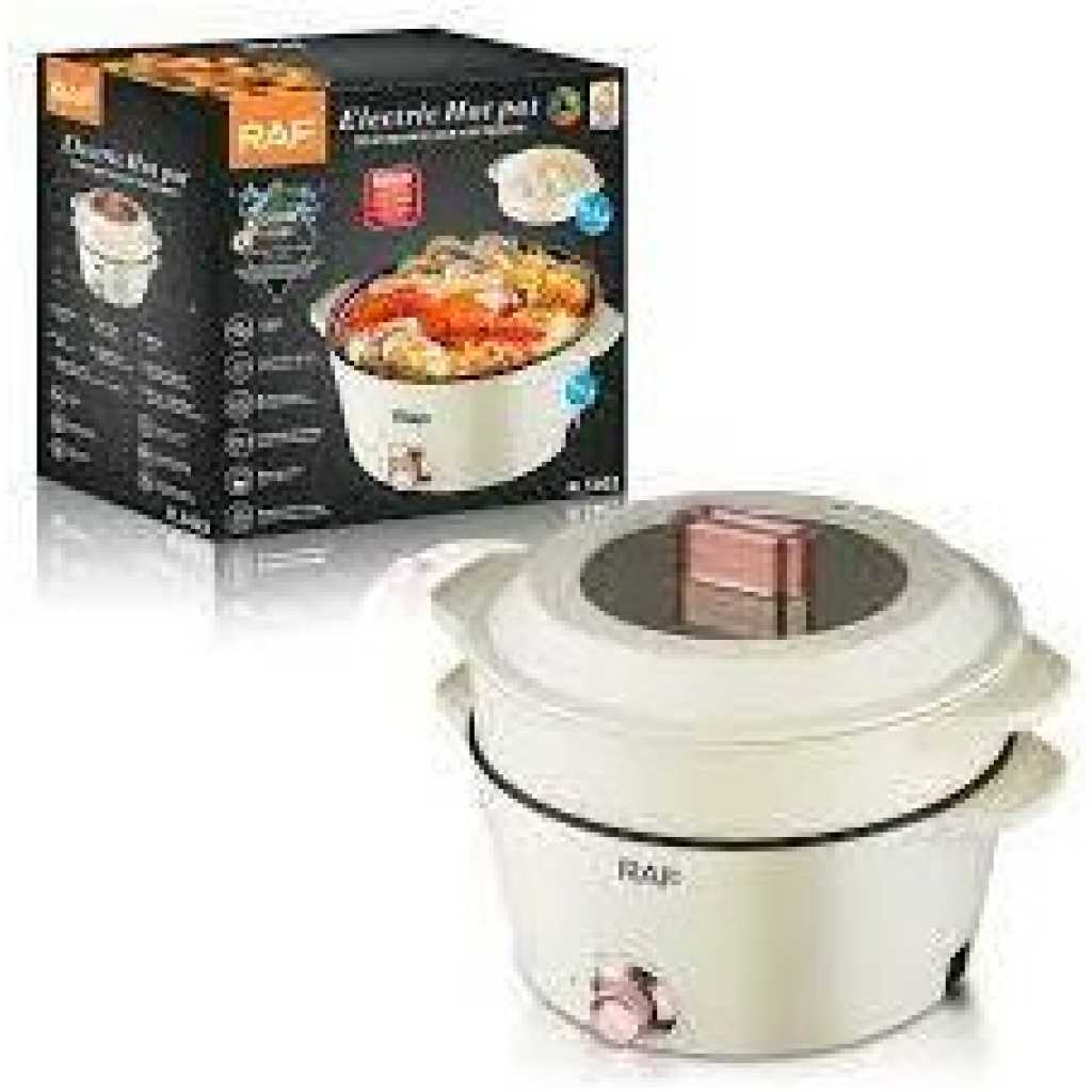 RAF 7 Plus 5 Litres Multipurpose Non-Stick Electric Hot Pot Stew Steamer Saucepan Frying Pan Cooker - Cream