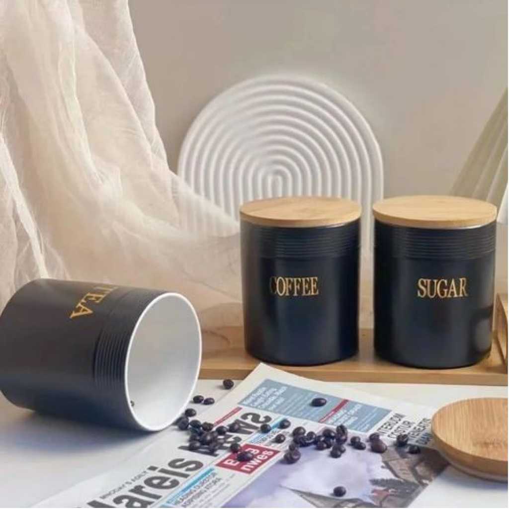 Set of 3 Storage Ceramic Sealed Jars For Sugar Tea And Coffee Moisture-Proof Large Caliber Container Home Decoration Canisters Set with Airtight Seal Bamboo Lid Food Bin- Multicolor
