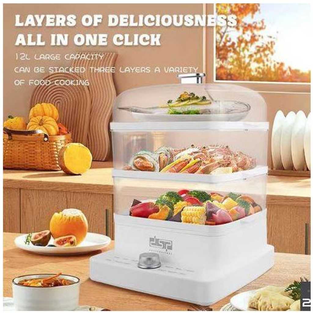 Dsp 1300ML 3 Tier Electric Vegetable Food Steamer Cooking Pot- White