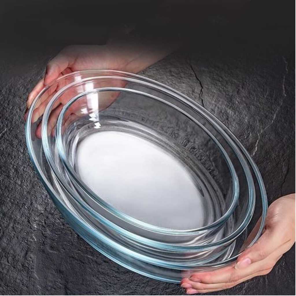 3 Pieces Of Glass Baking Dishes Set Casserole Oval Baking Bowl Pan Clear Bakeware Set, Pans for Cake Dinner, Kitchen Serveware Bakeware- Clear
