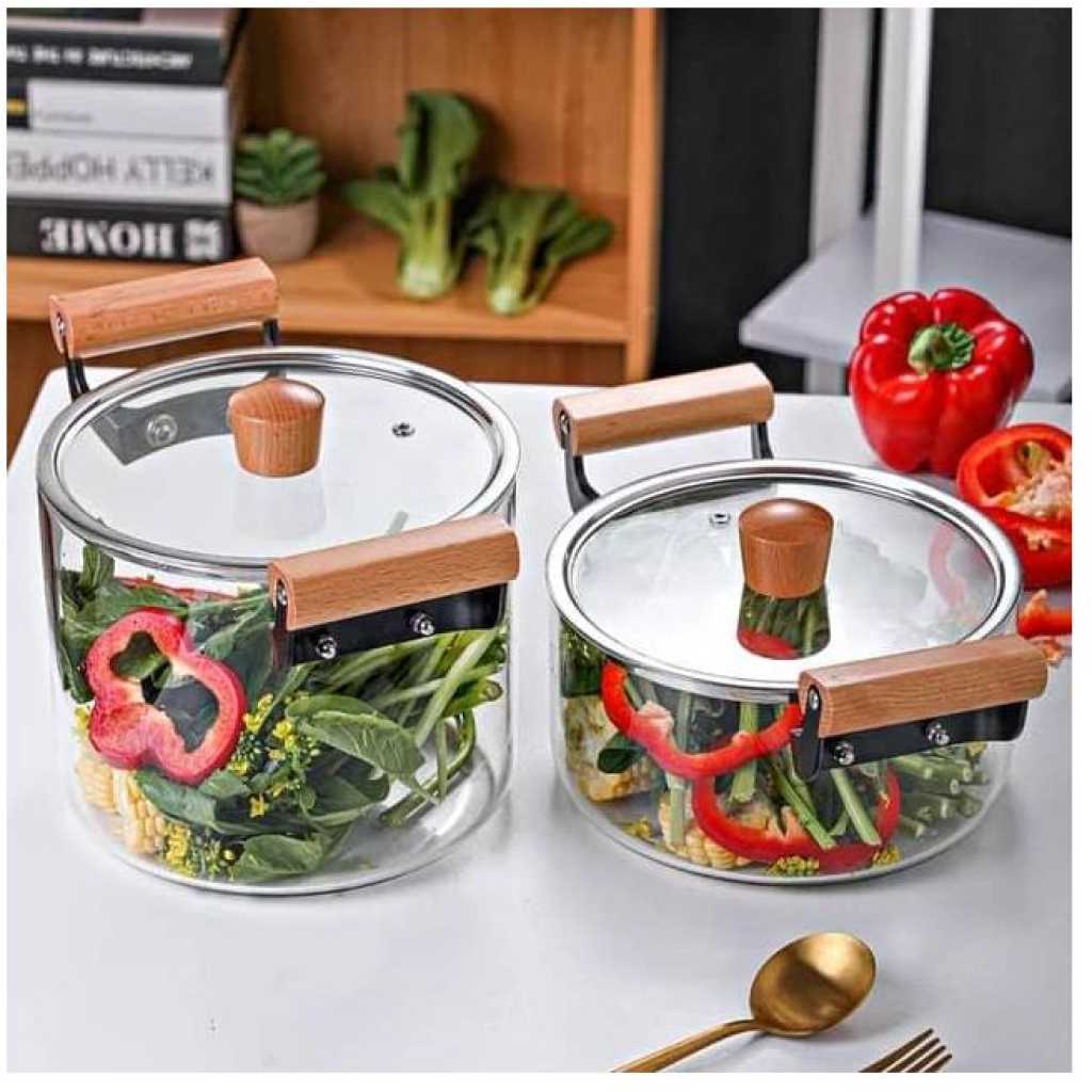 5Litre Glass Saucepan with Lid for Cooking Glass Pot Double Handles Stovetop for Cooking Milk, Pasta Baby Food Soup Multi-Purpose Glass Cooking StockPot and Kitchen Glassware Nonstick