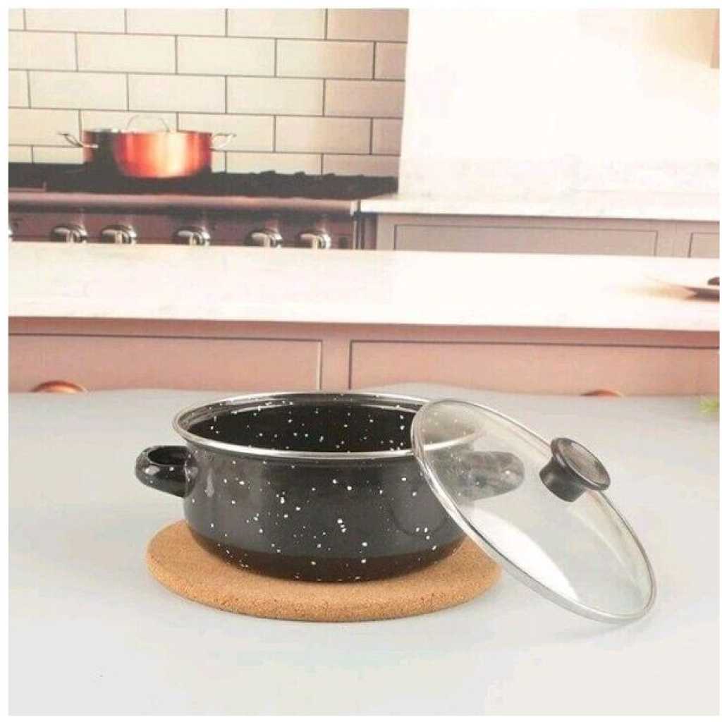 Set Of 3 Enamel Casserole Sartin Cookware Pots Serving Dishes With Lids Saucepans