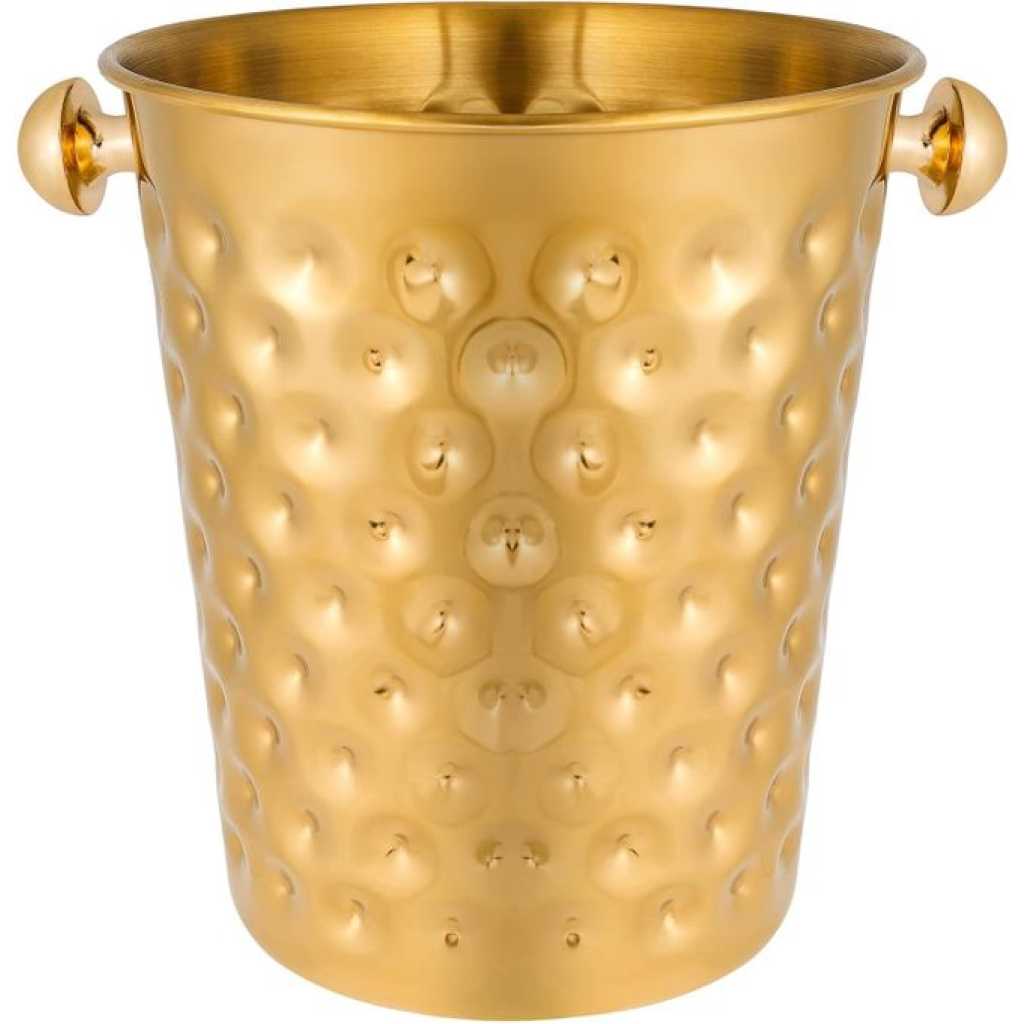 Fashionable And Creative Ice Bucket Stainless Steel Golden Hammered Mirror Pattern Ice Bucket Wine Champagne Ice Barrel For Party, Wedding, Banquet