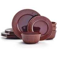 18-piece Brown Line Dinner Set for 6 People Chip Resistant Dinnerware, includes 6 Dinner plates, 6 Salad Side Plates Soup Cereal Bowls