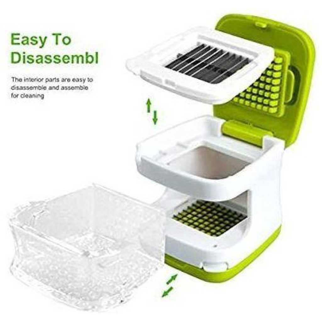 3 In 1 Onion Garlic Press Cube, Slicer, Chopper Peeler- White, Green