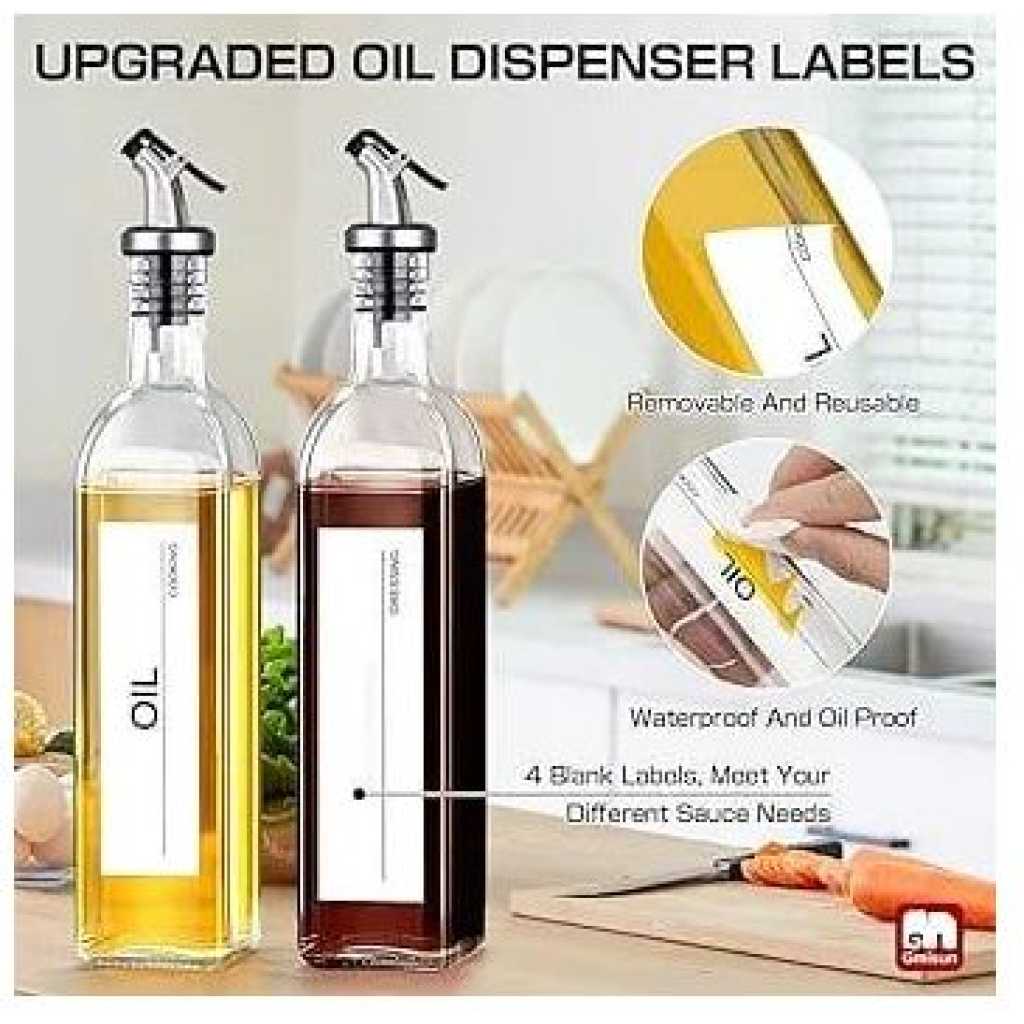 2 Pieces Of Glass Oil Dispenser Bottle 500 ml for Kitchen, Vinegar Olive Oil Dispenser Oil Bottle for Cooking, Clear Glass Oil Storage Bottle Transparent Pourers