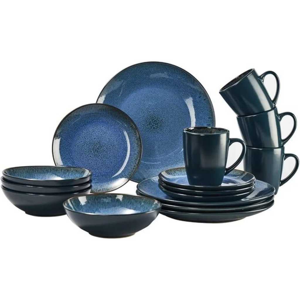 16 Piece Dazzling Blue Plates, Cups, Bowls Side Plate Dinnerware Set - Blue