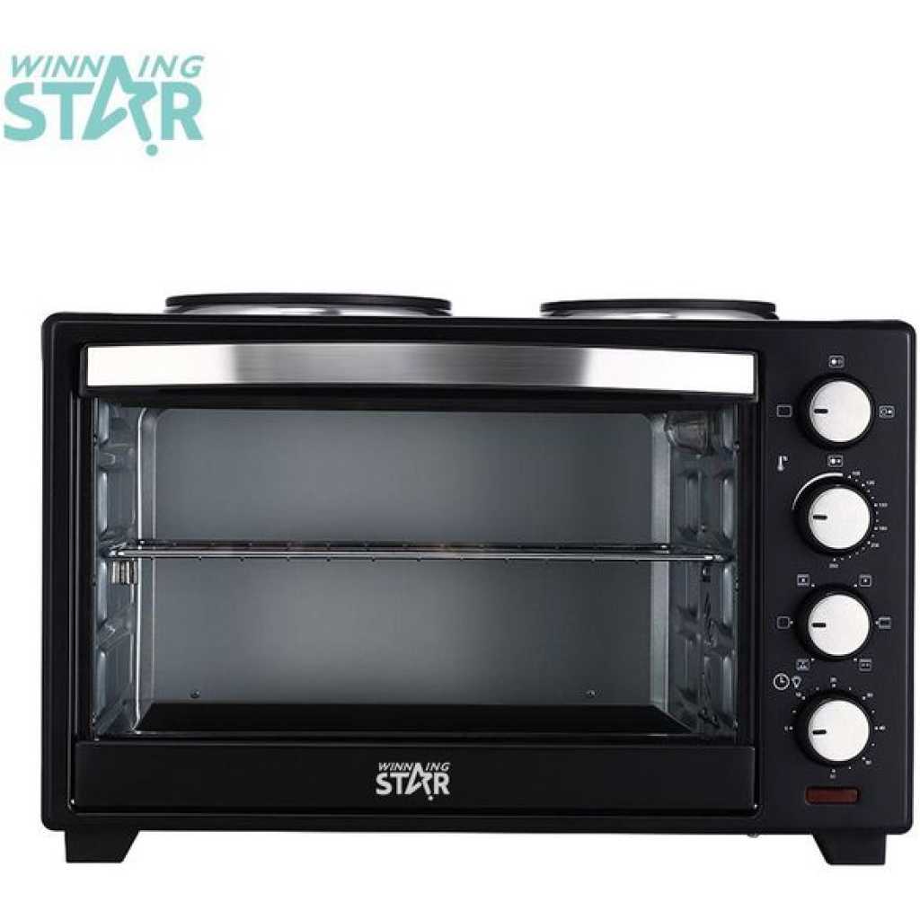 Winningstar 2 IN1 40Litres Baking Electric Oven Cooker With 2 Hot Plates- Black