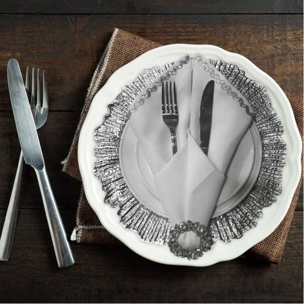 SHARE THIS PRODUCT 12 Pieces Of WedDecor Round Charger Plates with Vintage Design, Centerpiece Presentation Plate Set Dinner Table Decorations Weddings Banquets Christmas Dining Parties Tableware, 33cm Silver
