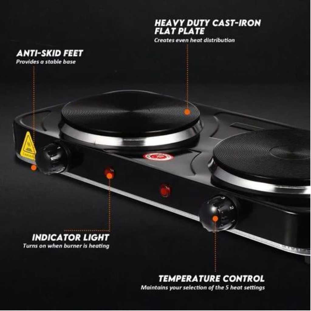 RAF Electric Ceramic Stove 1000+1000 Watts cooking hot plate with temperature control overheat protection electric cooker 2000 watts- Black